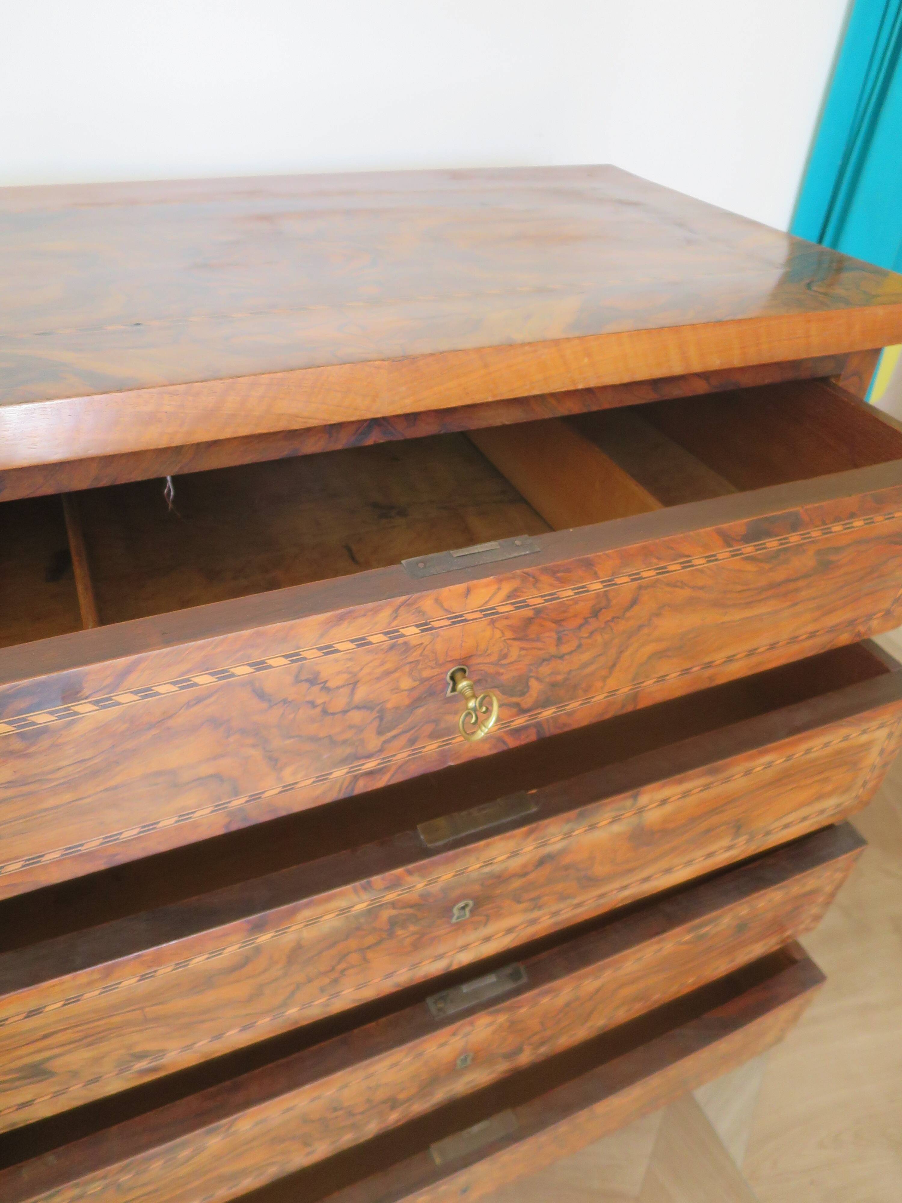 Antique oak burr chest of drawers - 4 drawers - marquetry inlay from the early 21st century
