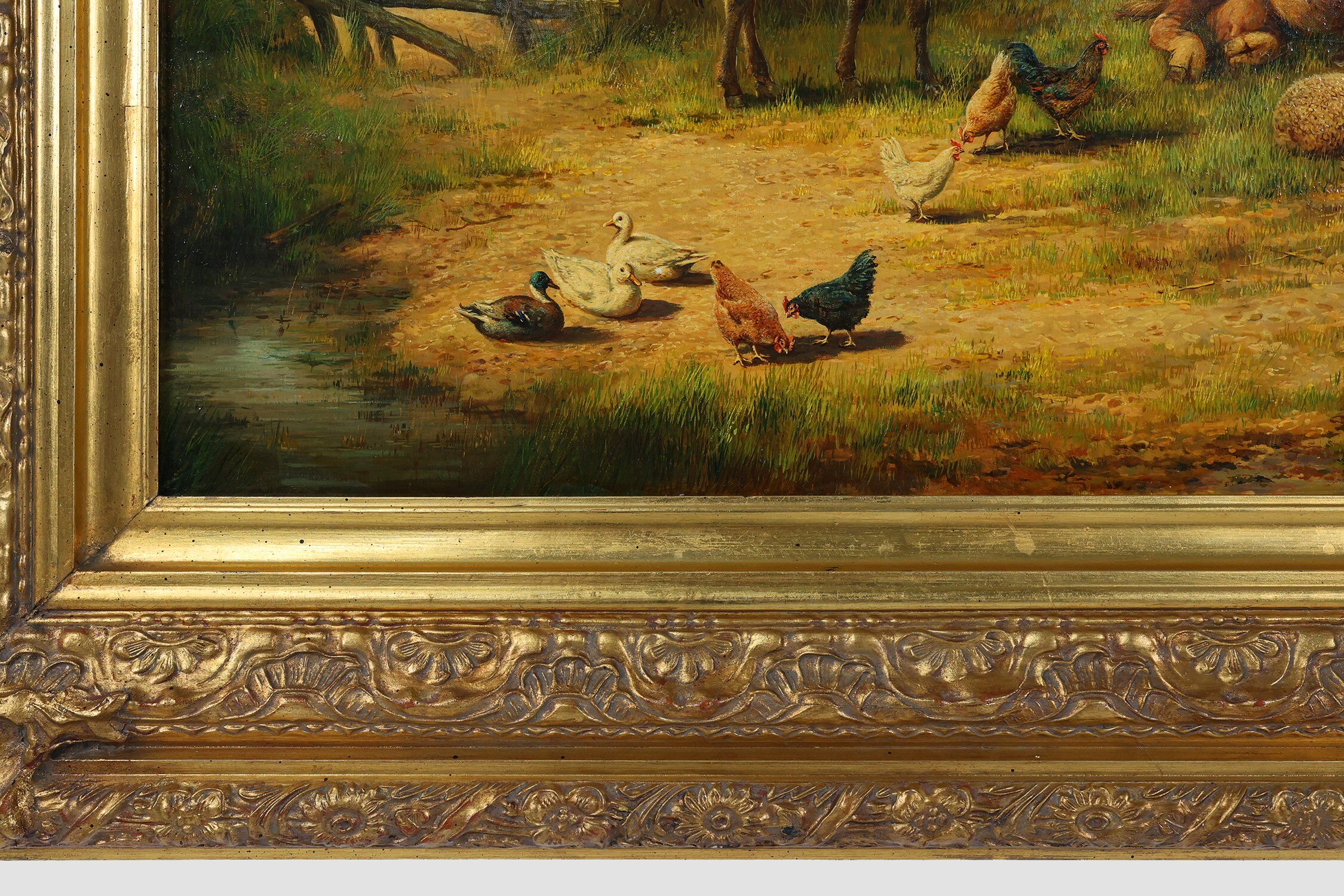 Belgian Artist, Farm Scene, 20th Century, Large Oil on Canvas, Framed
