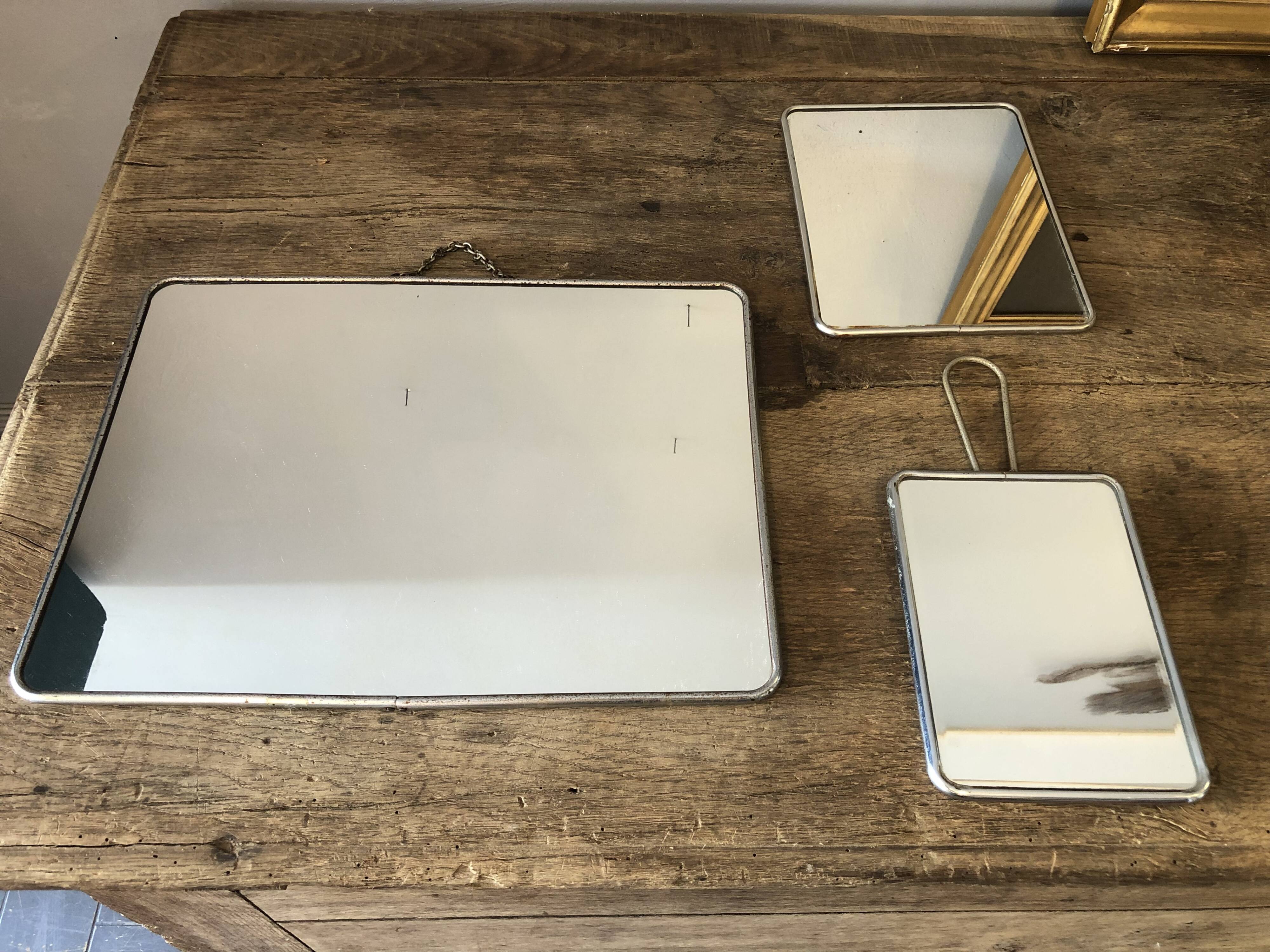 Set of 3 old barber mirrors