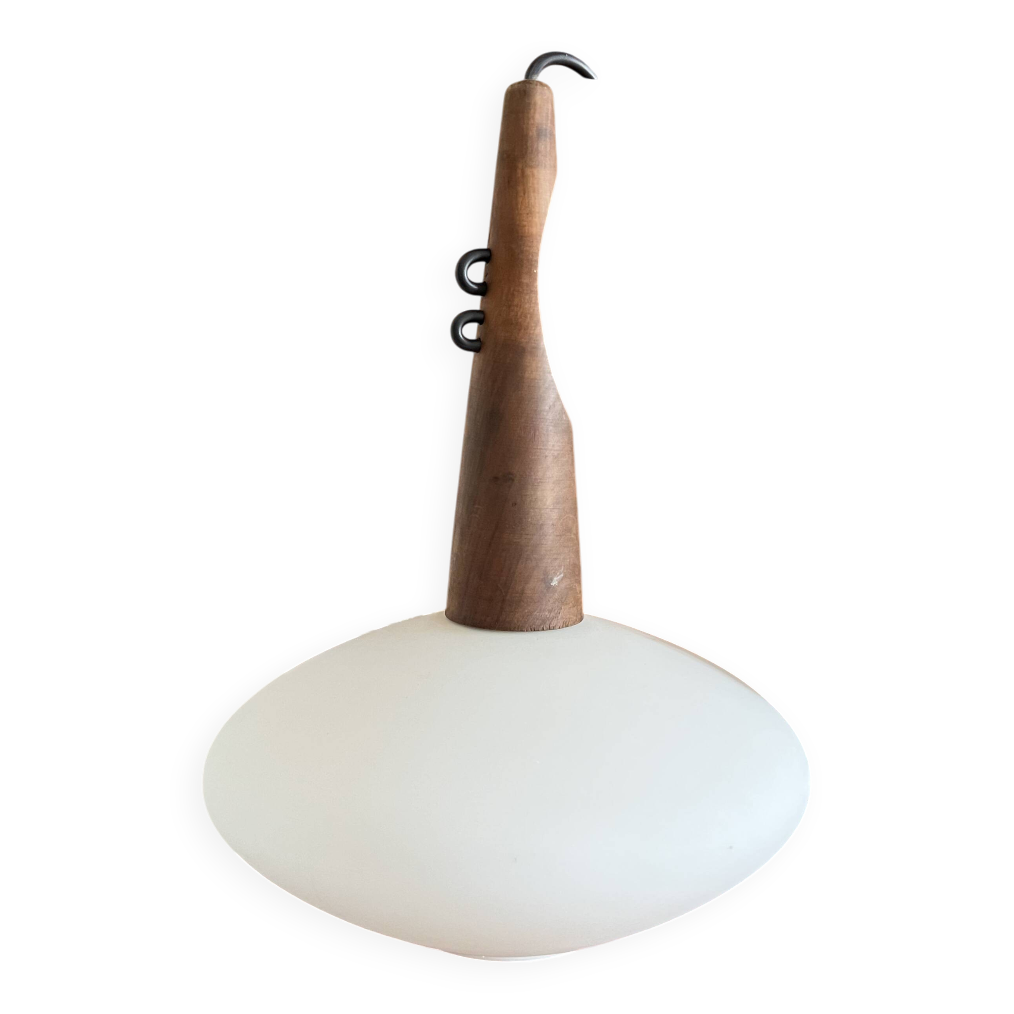Pendant lamp in teak and opaline glass by Uno and Östen Kristiansson Luxus 50s