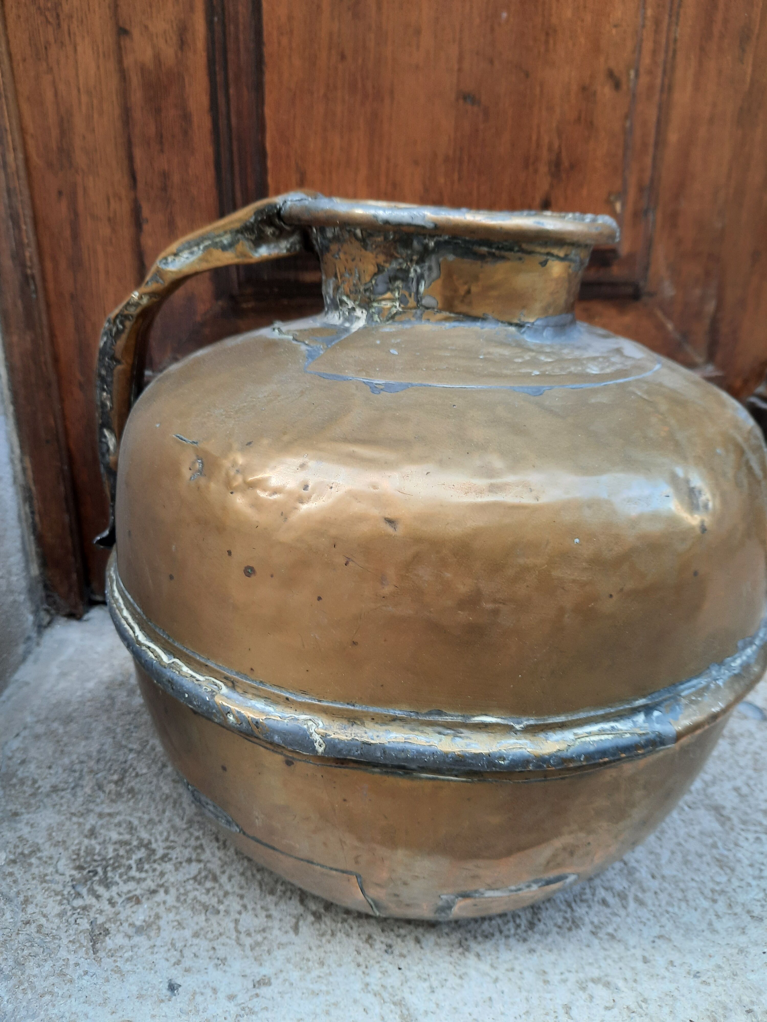 Antique brass jar