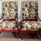 Pair of Renaissance style armchairs in solid walnut, 19th century