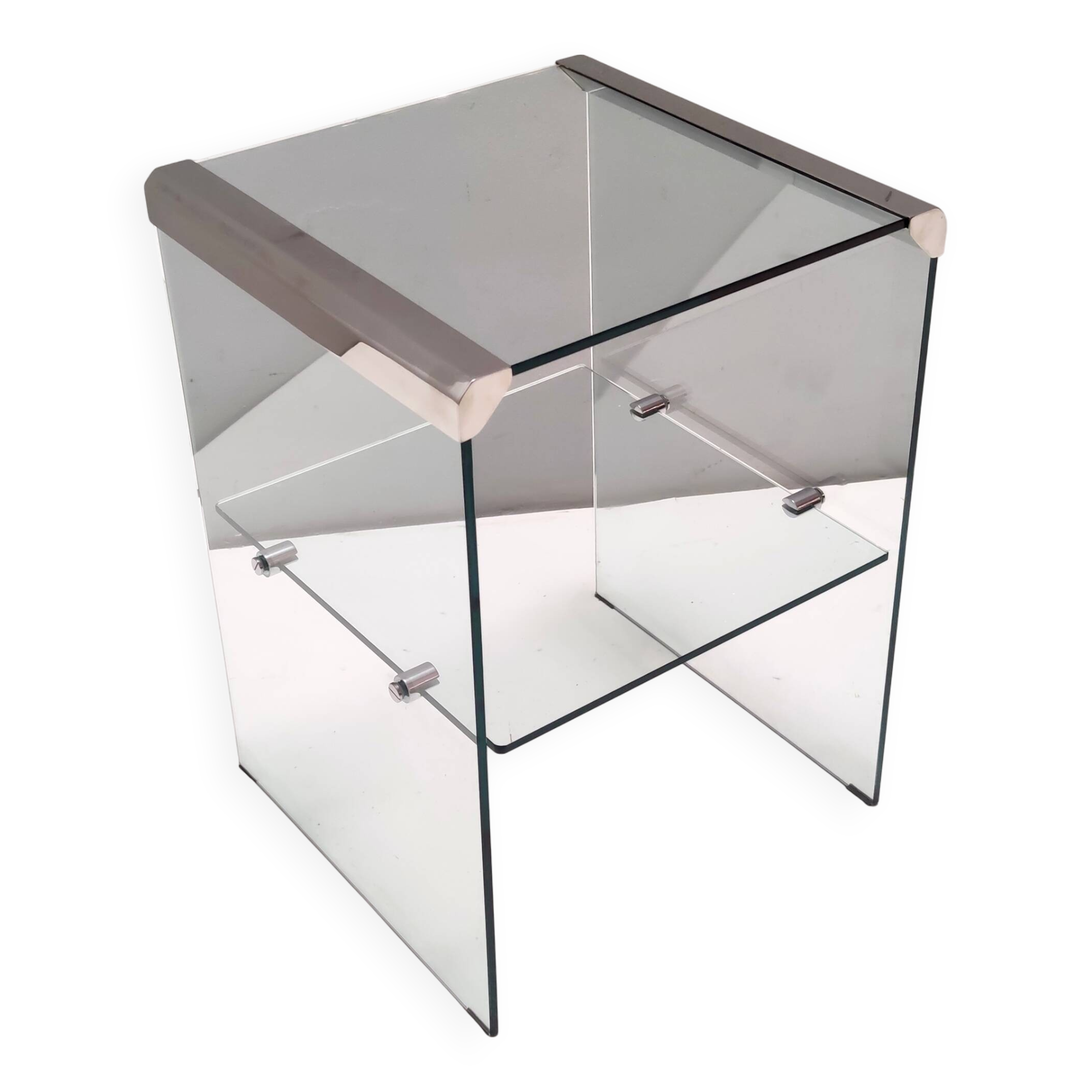 Tempered Glass and Steel Etagere by Gallotti & Radice with a Shelf