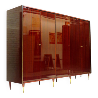 Large vintage 5-door mid century modern design wardrobe in mahogany, 1960s