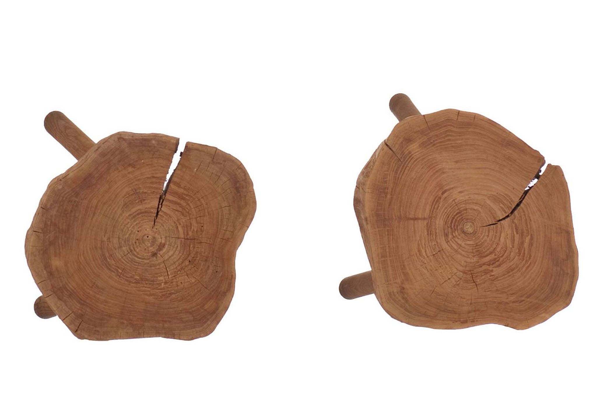6 Raw Log Stools or Bedside Tables France circa 1970