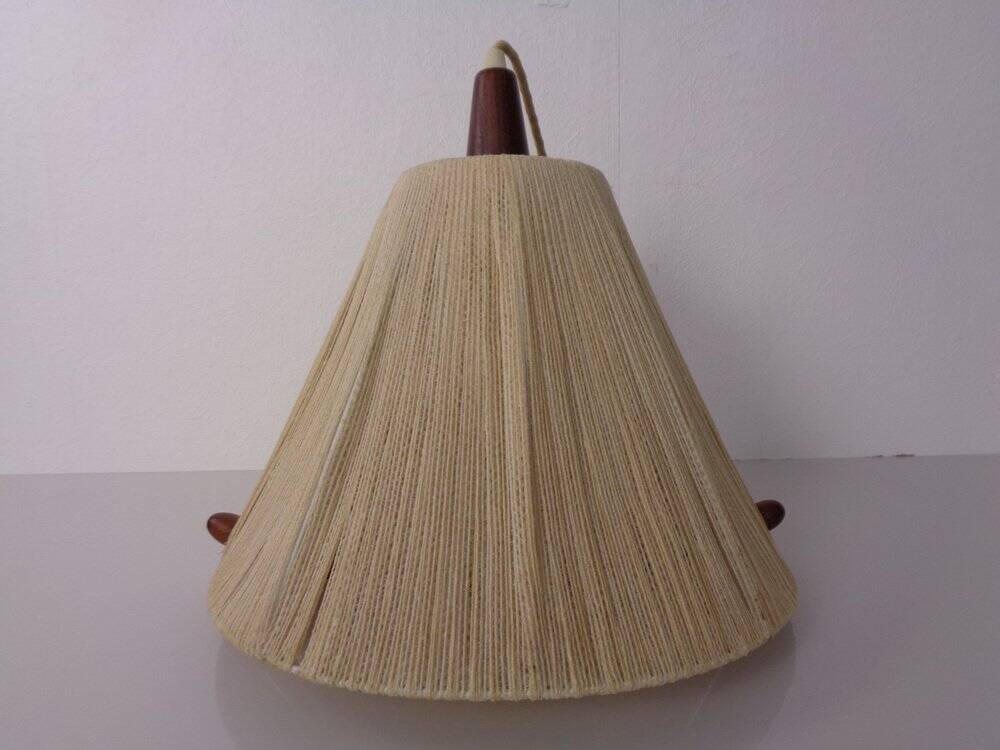 Teak and sisal ceiling lamp from Temde, 1960s