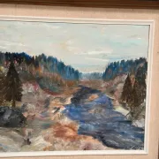 Original Swedish Oil on Canvas – “Landscape with River and Forest” by Kaj – Signed – Vintage & Framed – 60 × 52 cm (23.6" × 20.5")