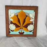 Leaf earthenware checkered underside and maronnier bug - autumn atmosphere - deb. XXth