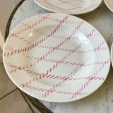 set of 4 hollow plates Badonviller pink rope pattern 30s
