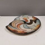 Large handmade decorated ceramic dish. Ruth Grønne Denmark 2001