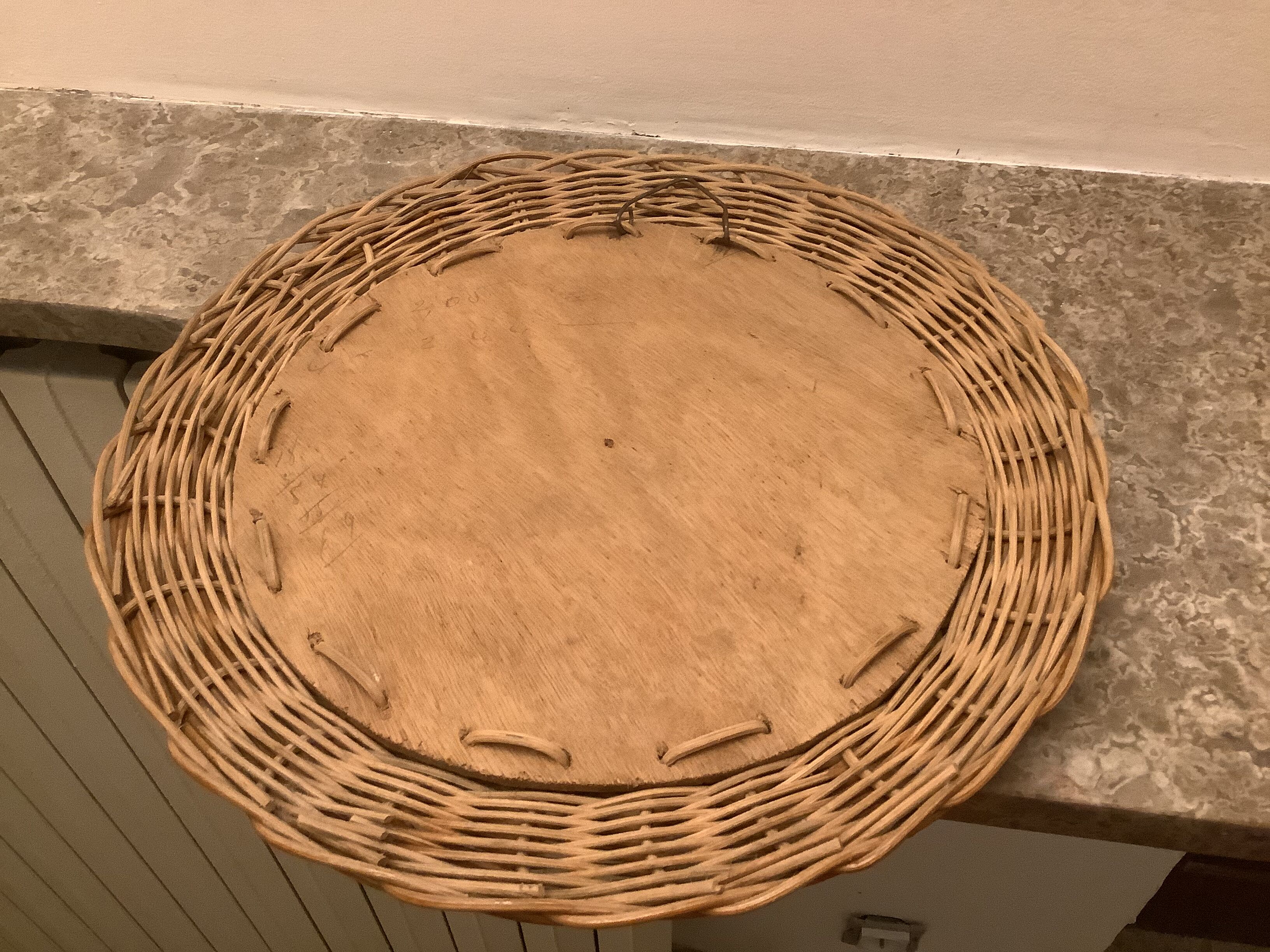 Old round mirror wicker rattan varnished