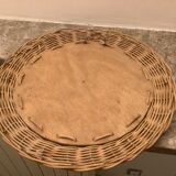 Old round mirror wicker rattan varnished