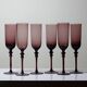 Set of 6 large vintage 70s-80s champagne flutes, violet blown glass