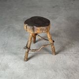 Late 19th Century Rustic Alpine Stool from Valle d'Aosta, Italy