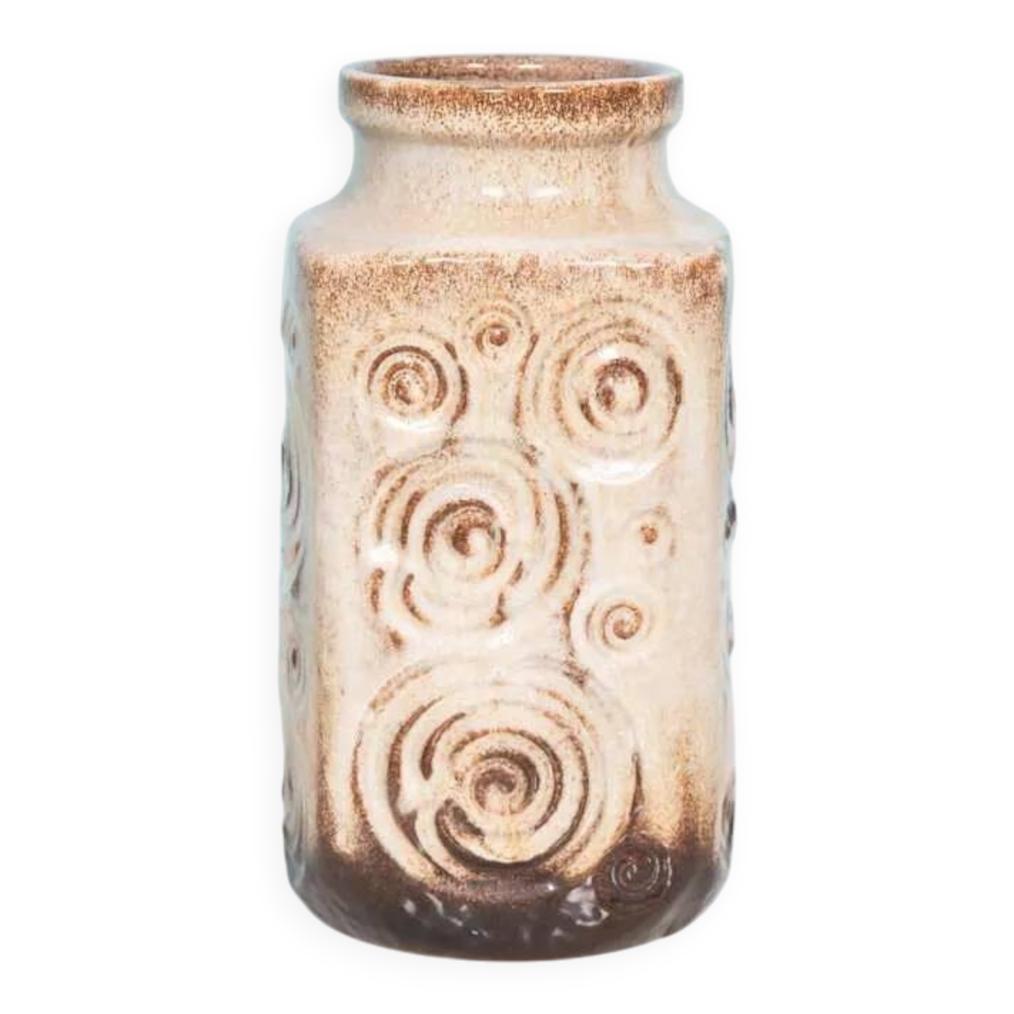 Vintage 'uienvaas' from West Germany, retro fat lava flower vase from the 1960s.