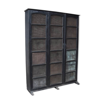 Black lacquered teak mesh cabinet