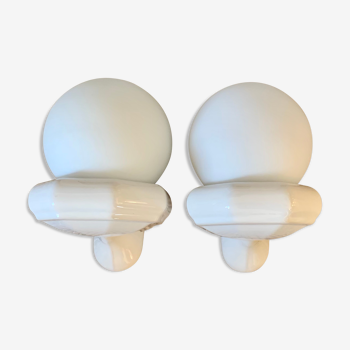 Pair of opaline and porcelain sconces