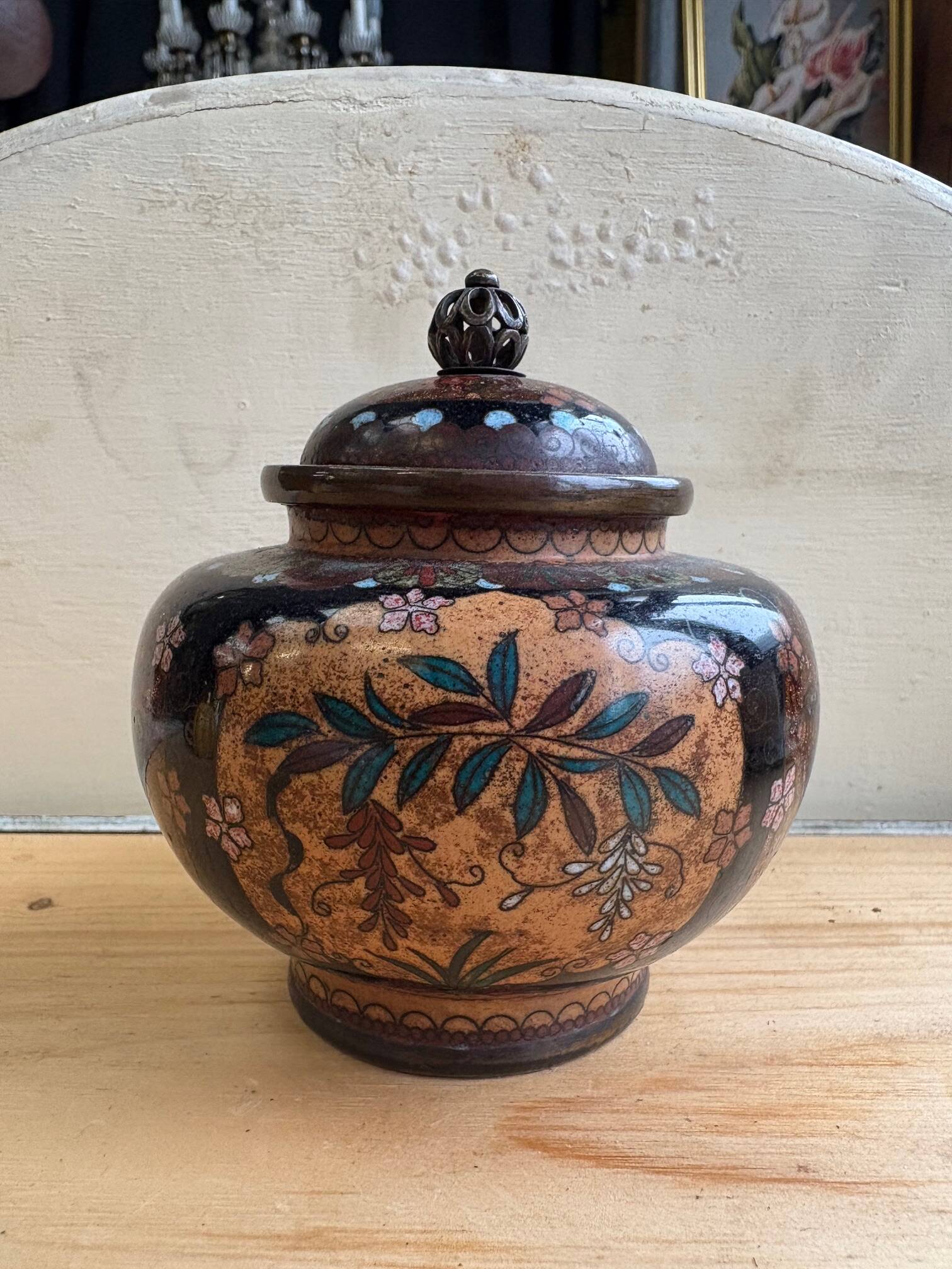 Chinese cloisonné ginger jar – floral and bird decoration – 1950-70