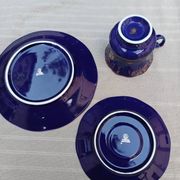 Superb Coffee/Tea Trio in Cobalt Blue & Gold Porcelain - Chodzież Poland