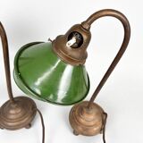 Pair of Unique 1920's Enamel & Cast Iron Desk Lamps, Czechoslovakia
