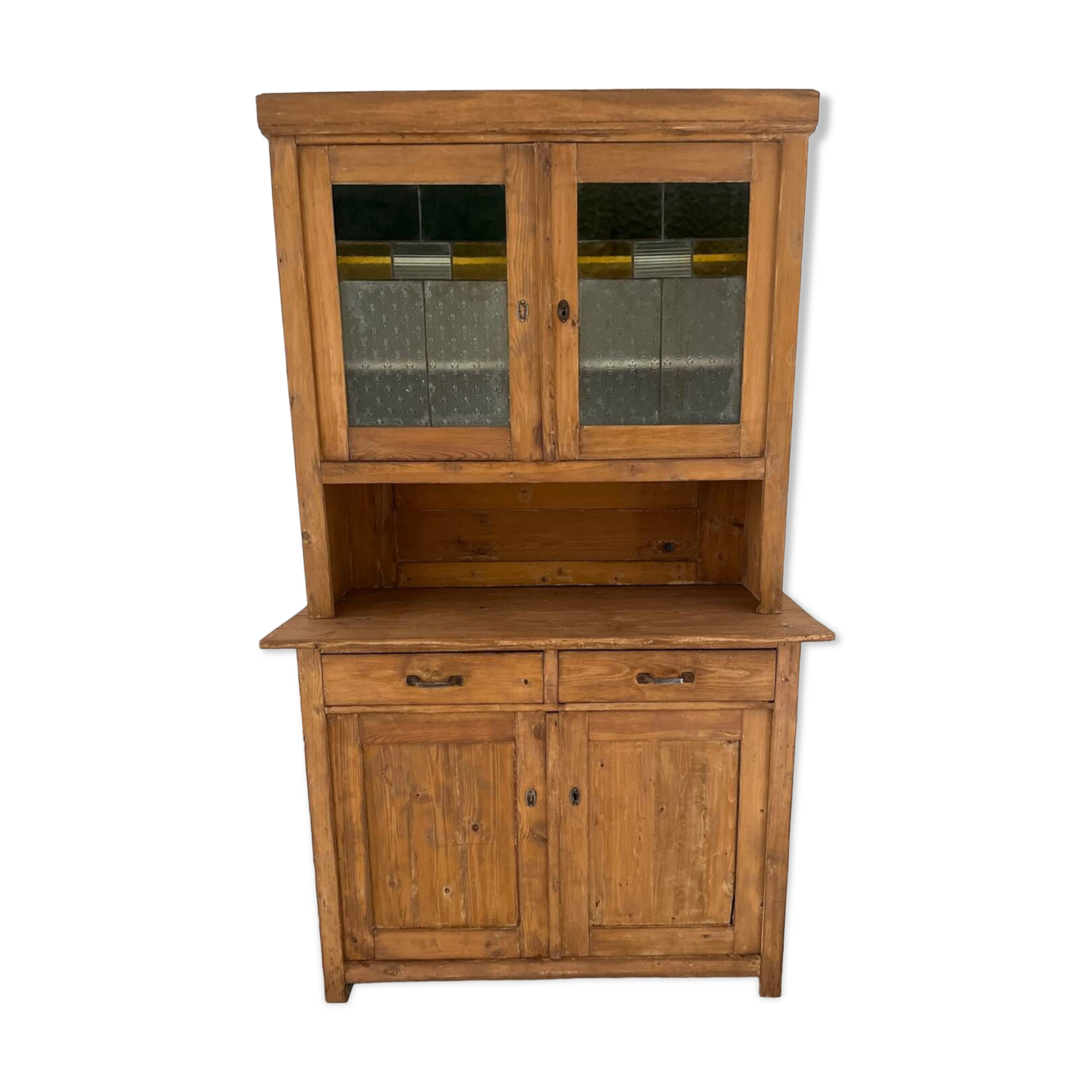 Antique dresser with glass doors and fleur-de-lys from the 50s