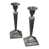 Pair of Neoclassical Victorian Silver Plated Candlesticks
