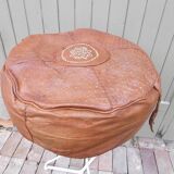 large vintage Moroccan leather pouf