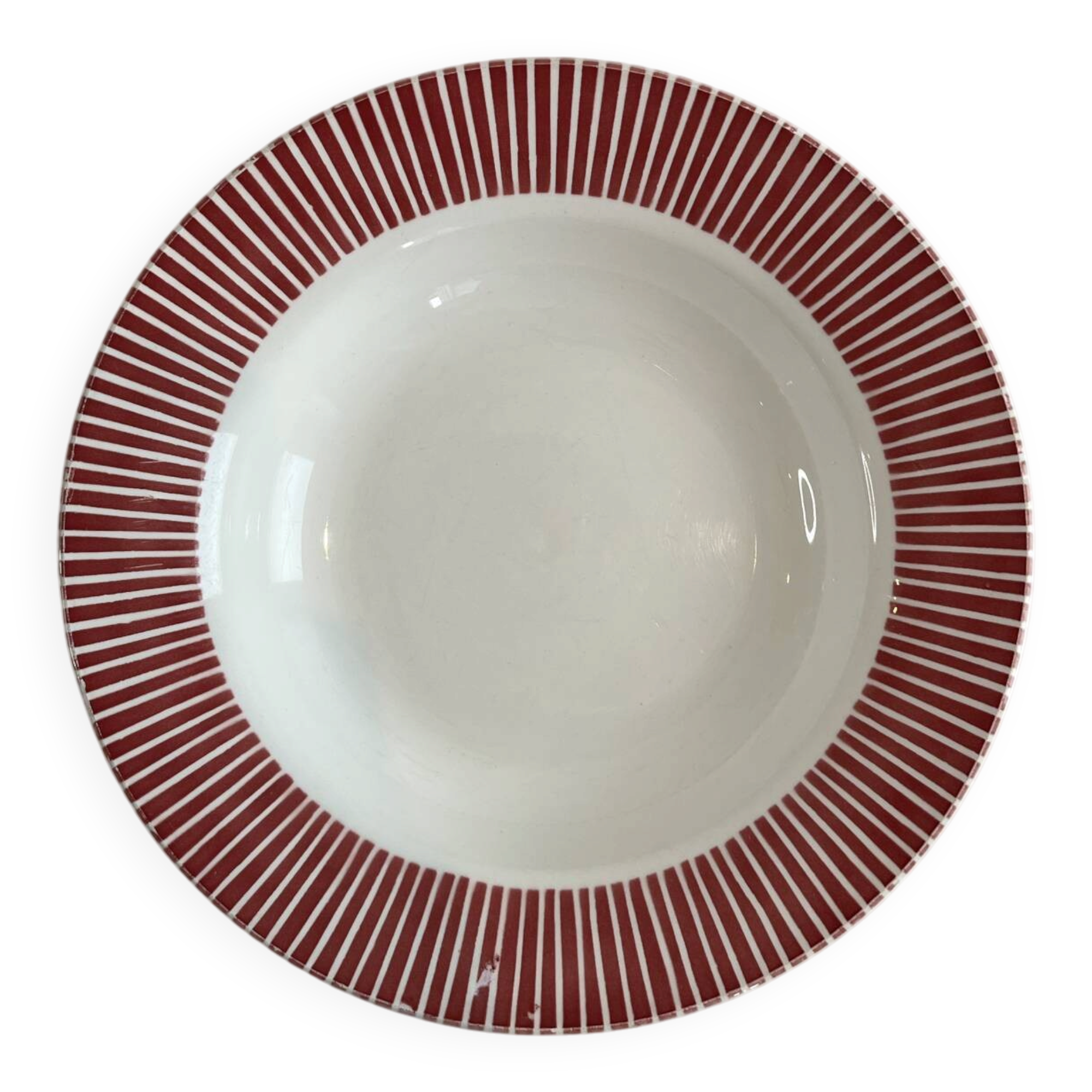 Assiette creuse Digoin Sarreguemines - modèle 9592 rayures rouge borde