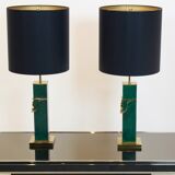 Paire de lampes de table vert  laiton