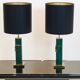 Pair of Green and Brass Mid Century Modern Table Lamps
