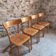 Set of 4 French bistro chairs, beech and plywood, 1960s, mid-century dining chairs.