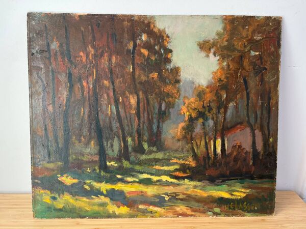 Cabane dans la forêt, huile sur panneau, signée H Classens