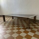 Rectangular coffee table in chrome steel and smoked glass from the 70s