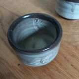 8 egg cups or snail cups in flamed stoneware