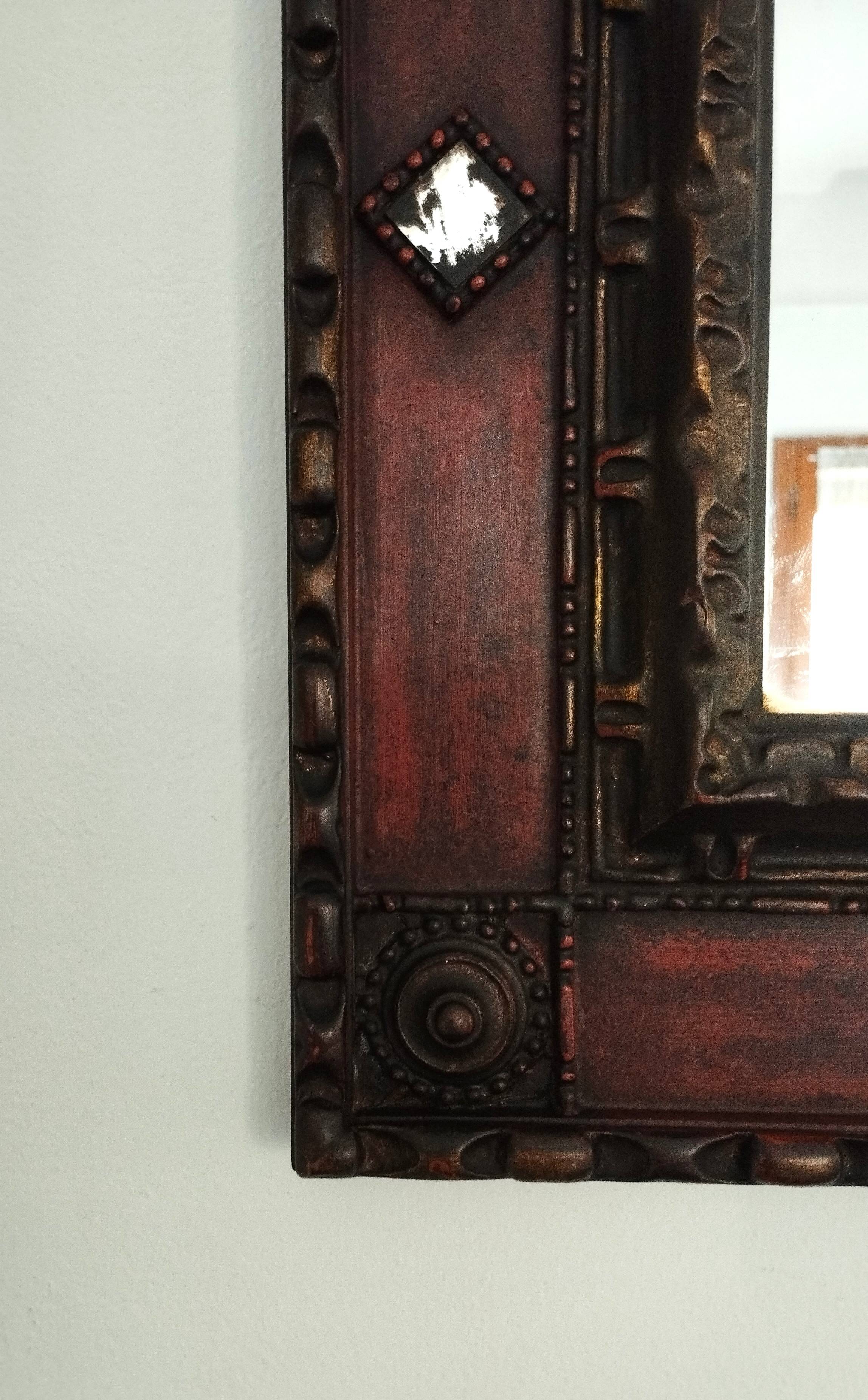Miroir Palladio Italie 1968, verre vieilli, cadre décoratif sculptural