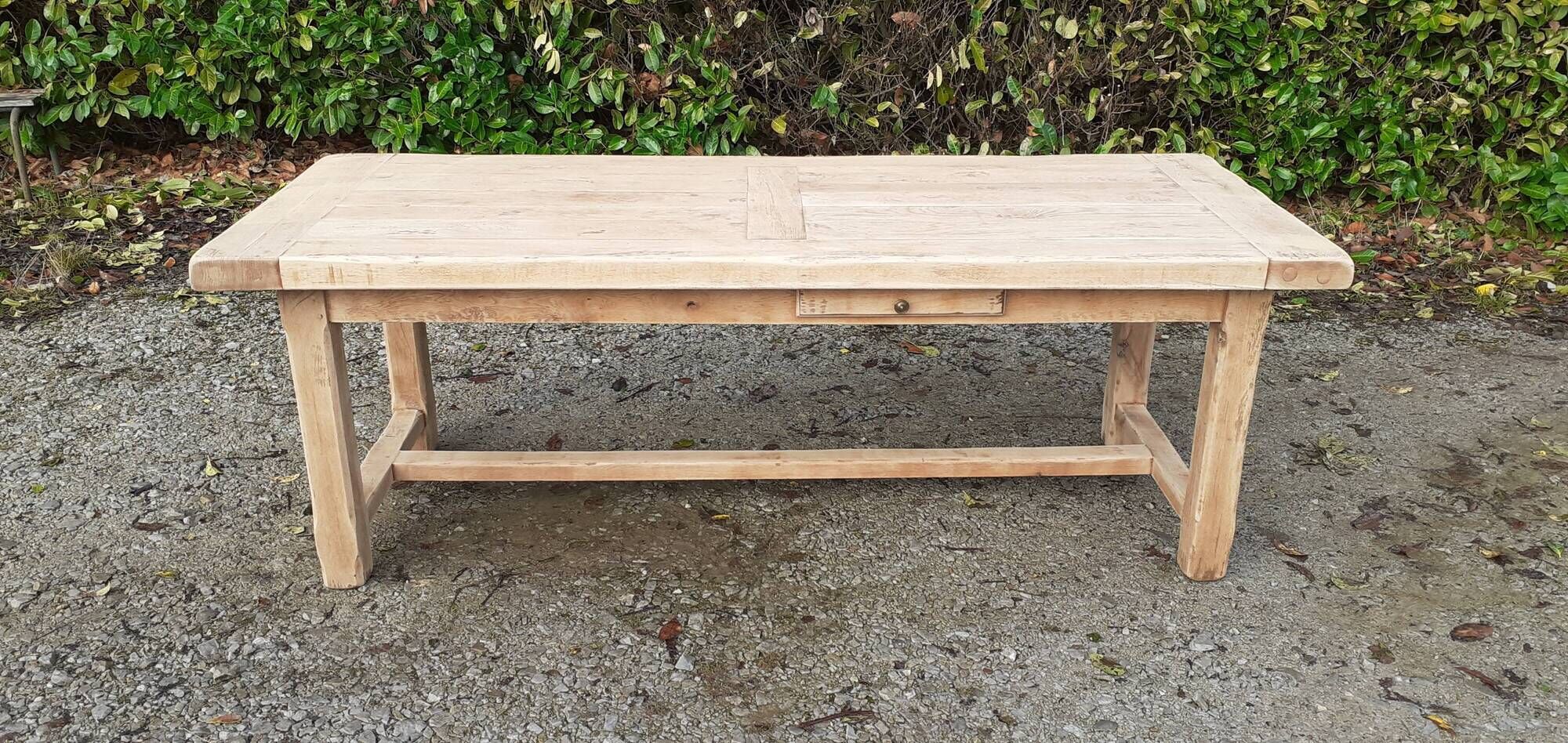 Farmhouse table 2 drawers 2 extensions in solid oak raw wood