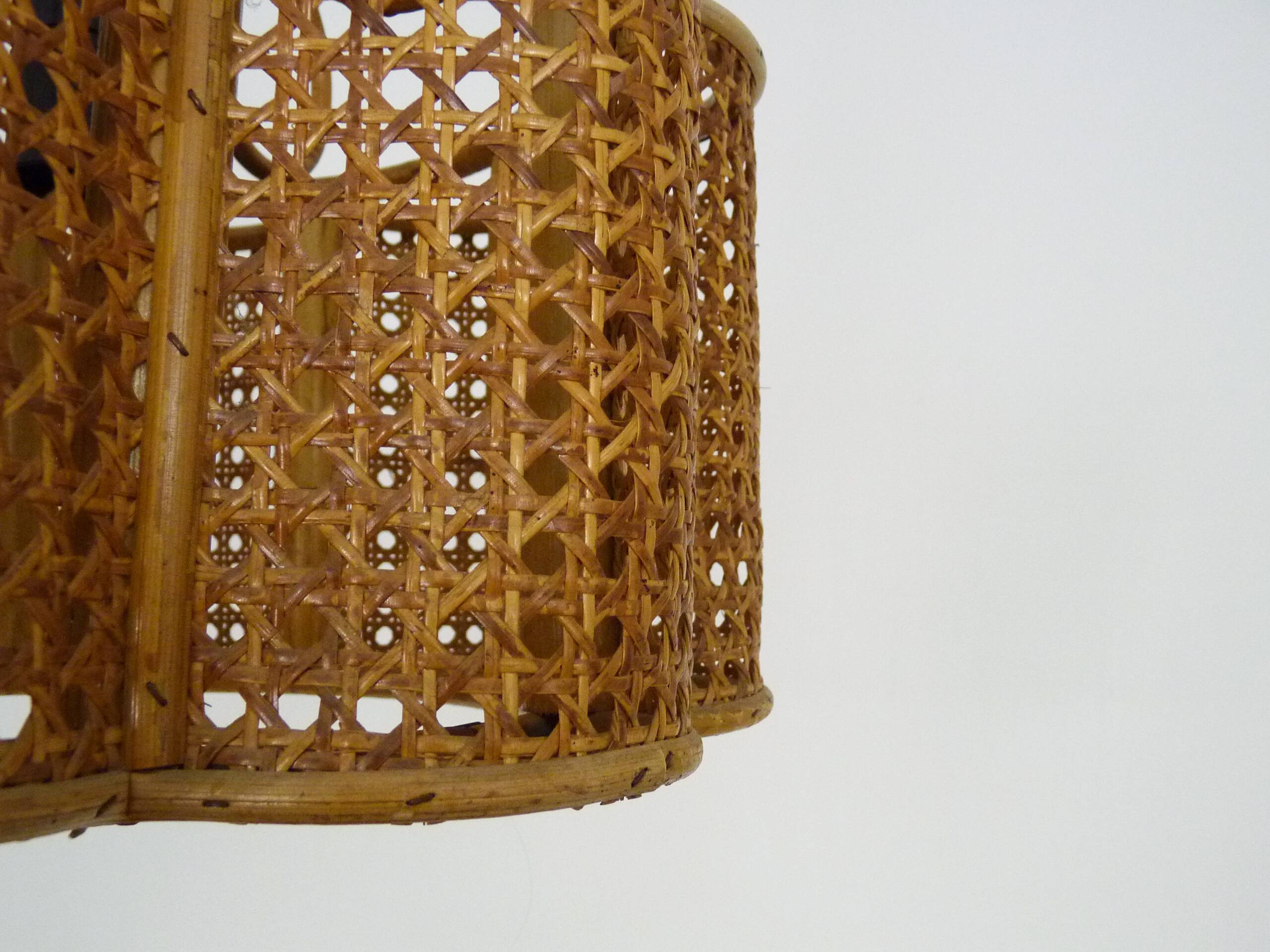 Old rattan and cane pendant light. Vintage 60s 70s