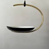 Black metal and brass arc pendant light "Les Activités" by Lucien Gau, Paris 1960