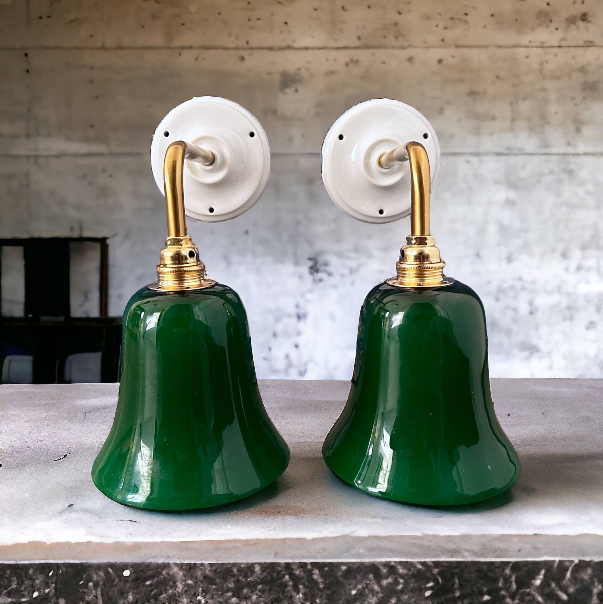 Pair of green opaline wall lights