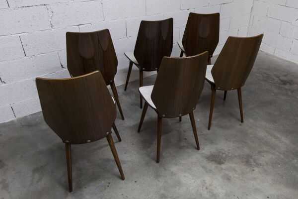 Lot de 6 chaises Baumann modèle 840 G2S finition acajou verni, 1963