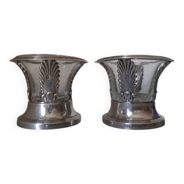 Paire de salerons en argent massif et cristal