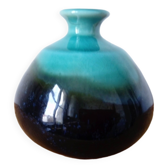 Small brown and turquoise ceramic vase