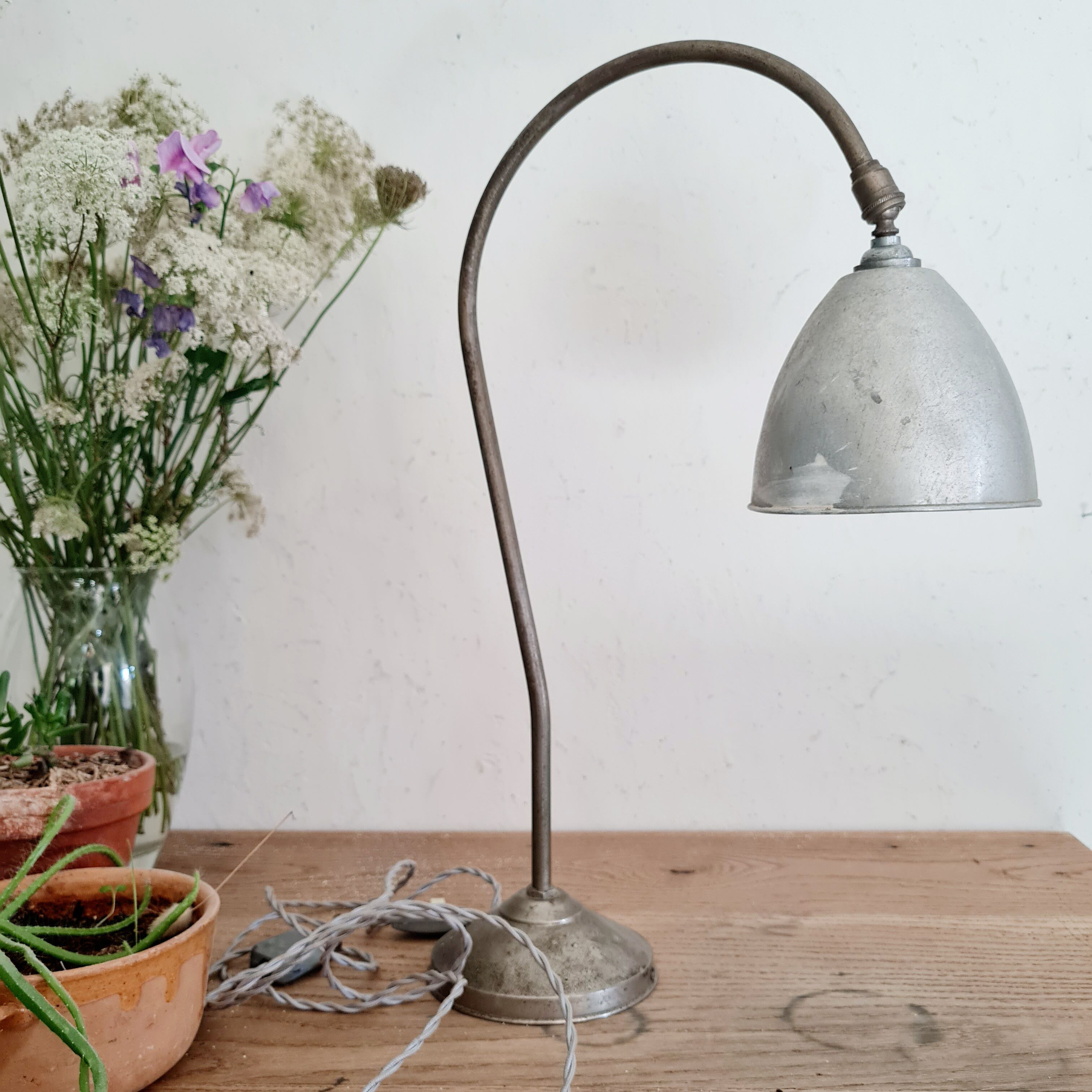 Antique angled metal lamp