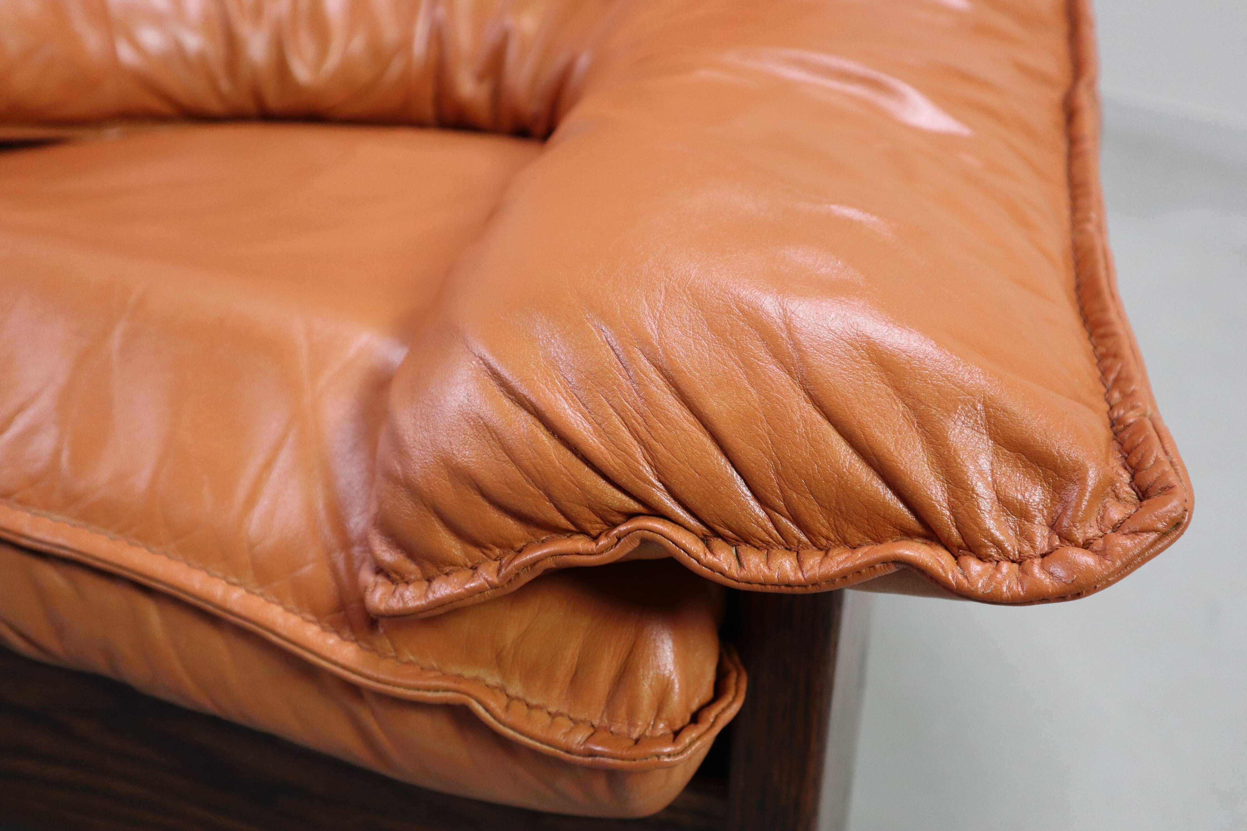 Vintage tripod lounge chair in leather, rattan and oak, Netherlands