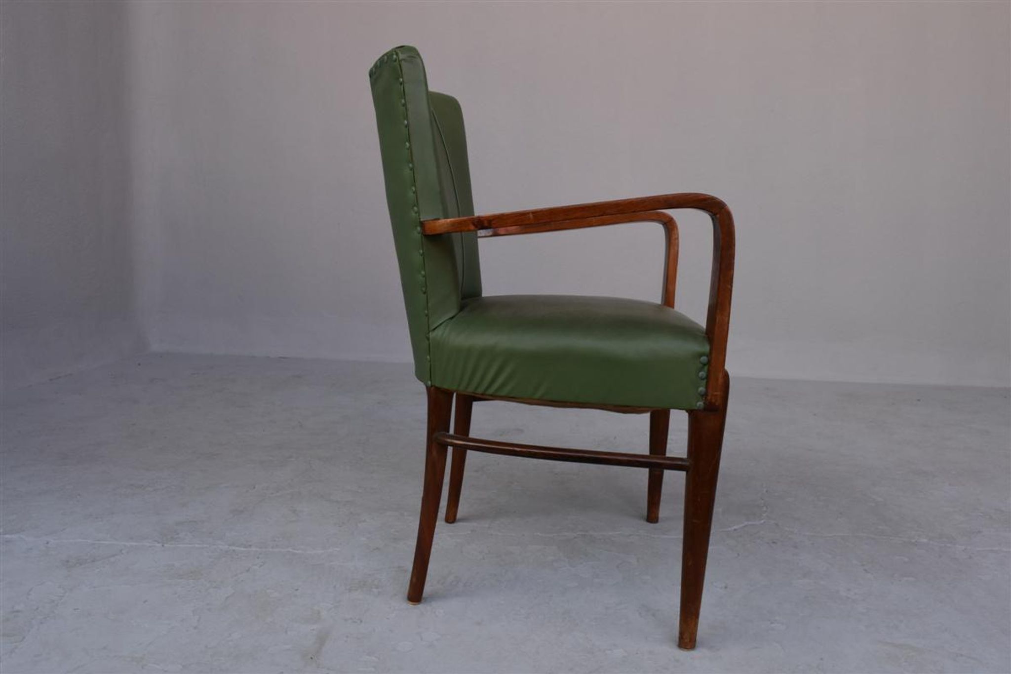 Pair of 1940 in green leatherette and beech chairs