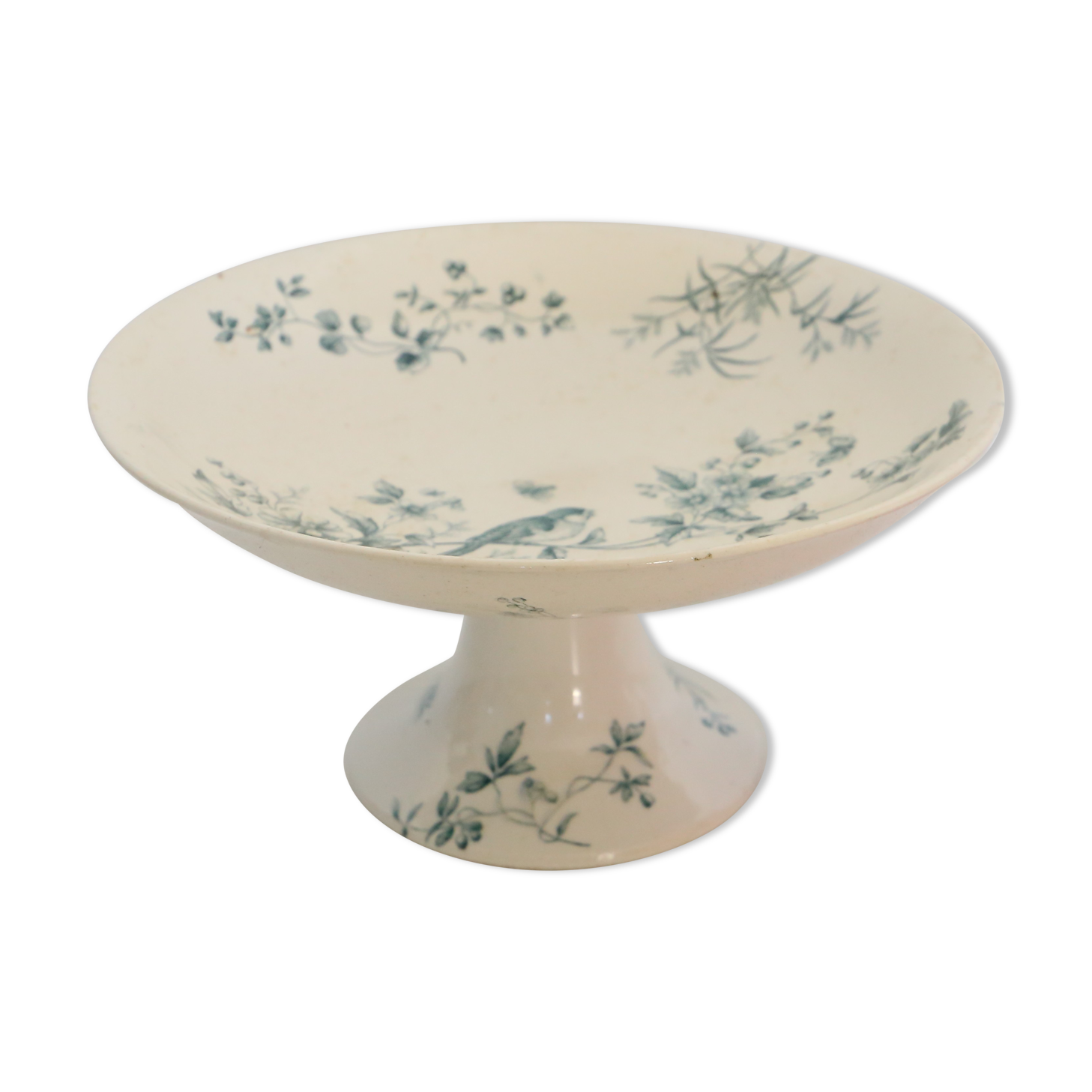 Servant dish on piedouche / compotier, Terre de Ferre, Longwy cute pattern, Vintage, early 19th