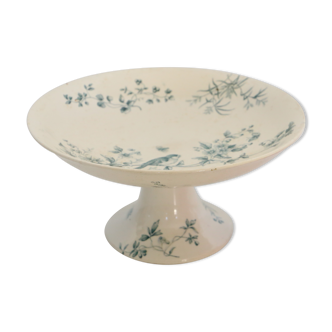 Servant dish on piedouche / compotier, Terre de Ferre, Longwy cute pattern, Vintage, early 19th