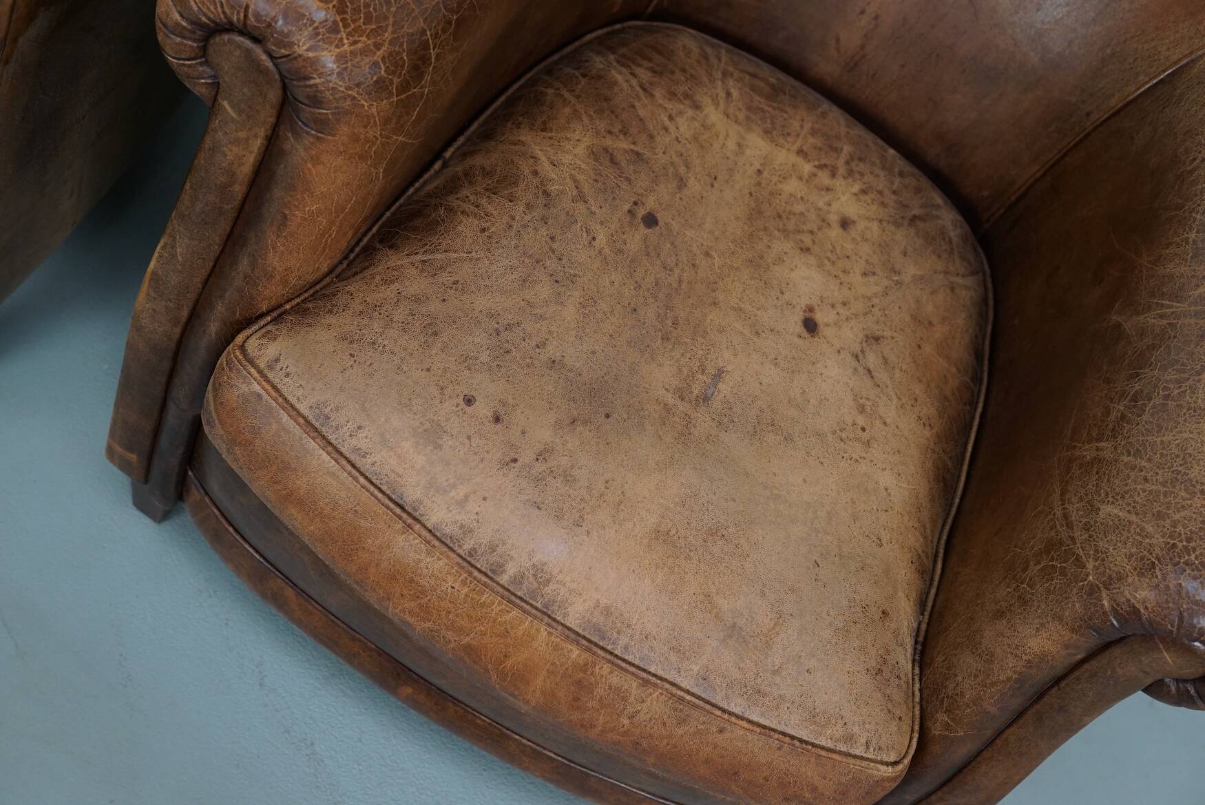 Vintage Dutch cognac coloured leather club chair, set of 2