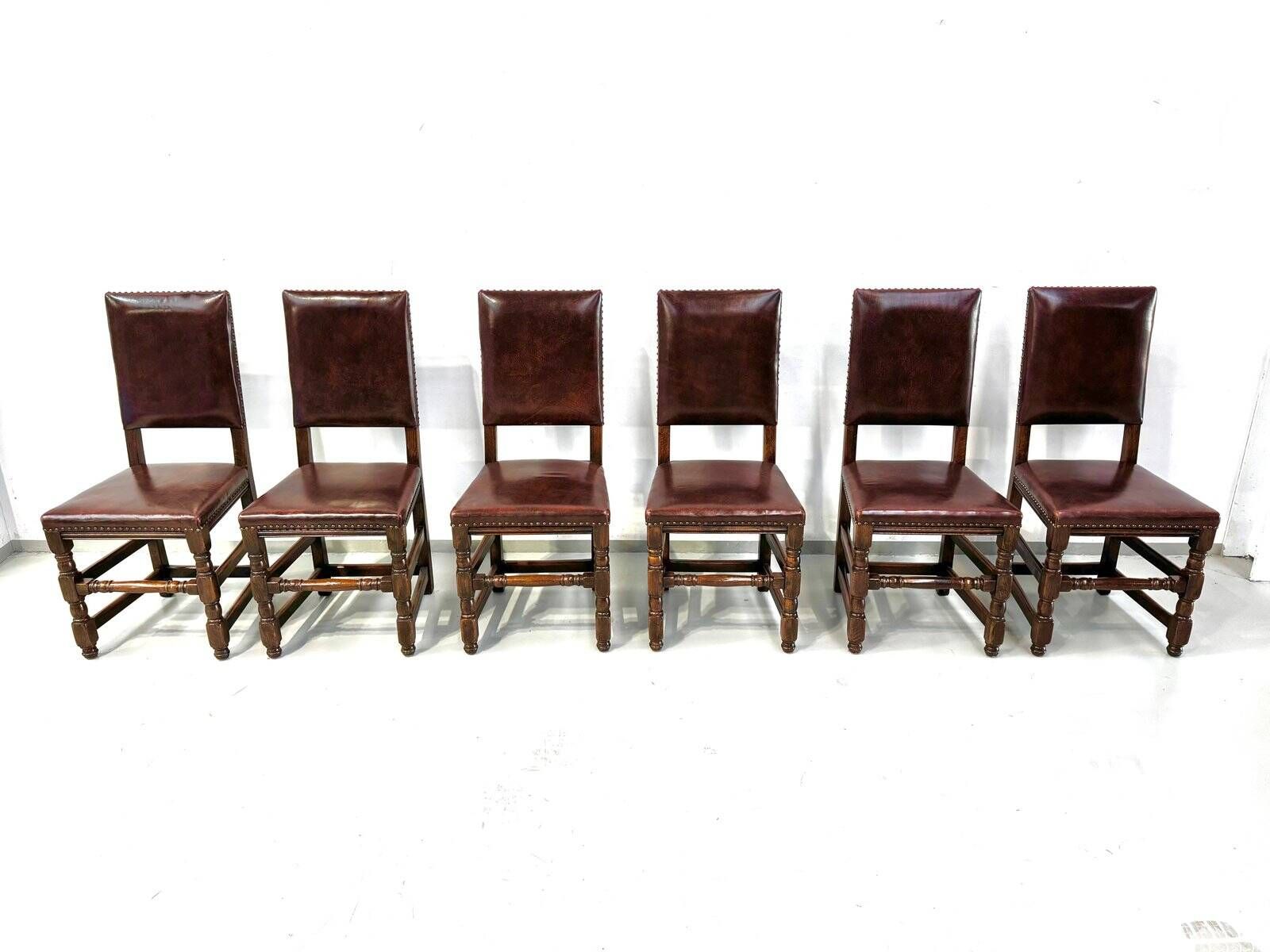 Vintage Handmade French Chairs in Leather & Oak, 1970s.