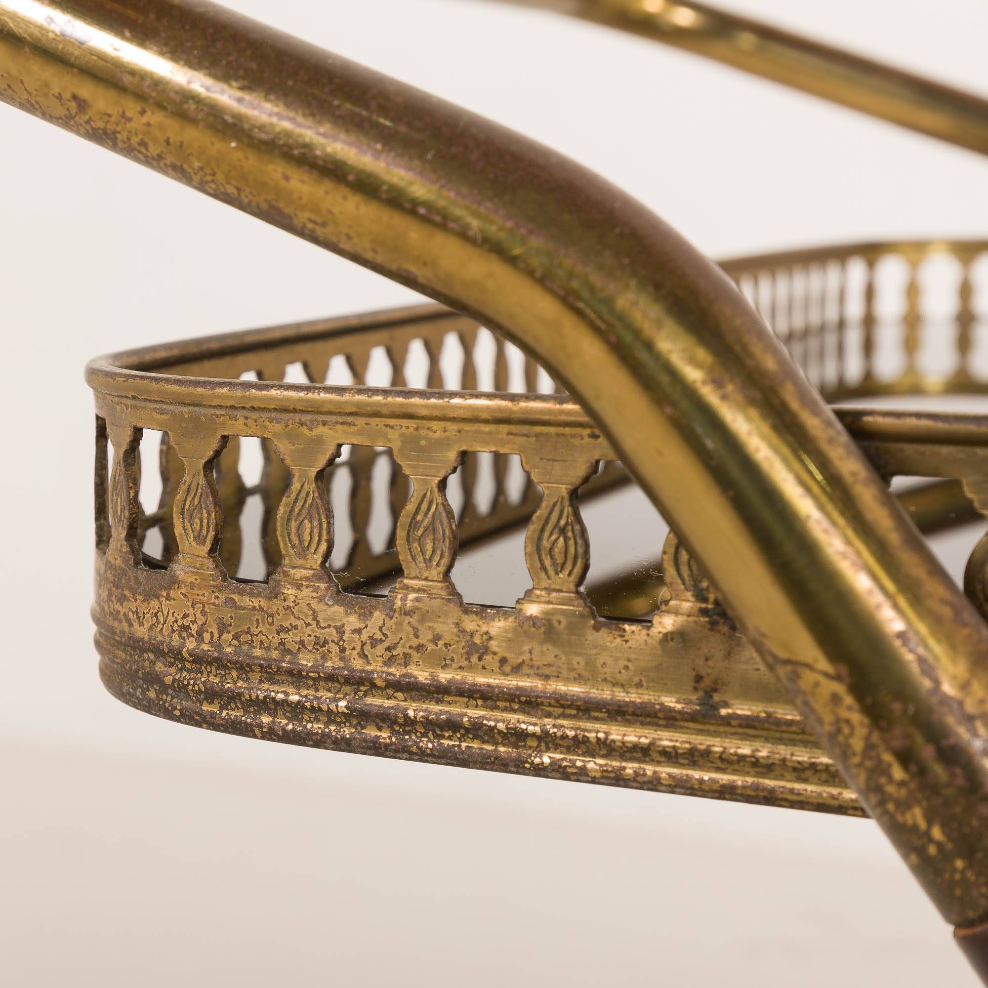 Italian mid century brass bar cart, serving trolley, 1960s